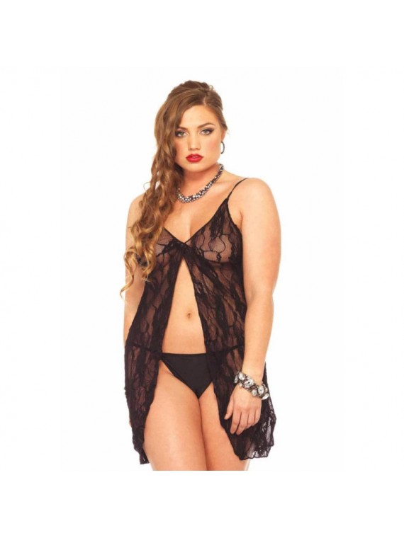Black Rose Lace Babydoll 2pc - nss4023017