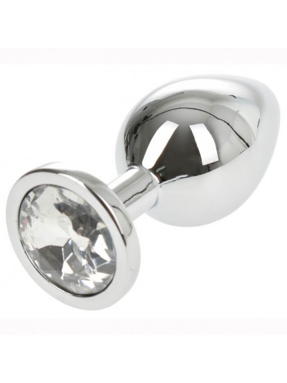 Medium Metallic Butt Plug Silver/Clear - nss4038191