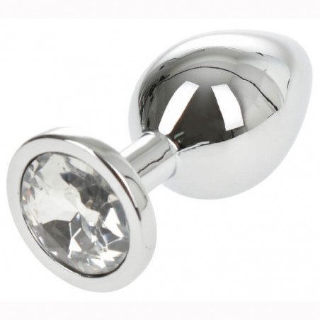 Medium Metallic Butt Plug Silver/Clear - nss4038191