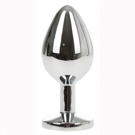 Medium Metallic Butt Plug Silver/Clear - nss4038191