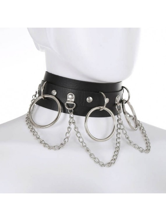 Collar Leash With Chain And Metal Hoops - nss4055069
