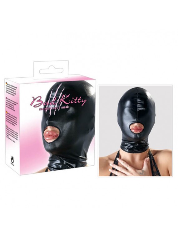 Black Wet Look Full Face Open Mouth Mask - nss4051020