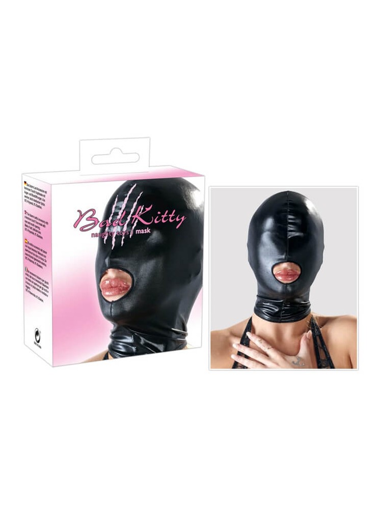 Black Wet Look Full Face Open Mouth Mask - nss4051020