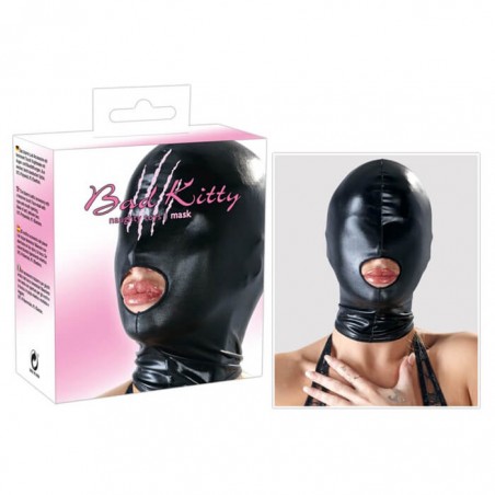 Black Wet Look Full Face Open Mouth Mask - nss4051020