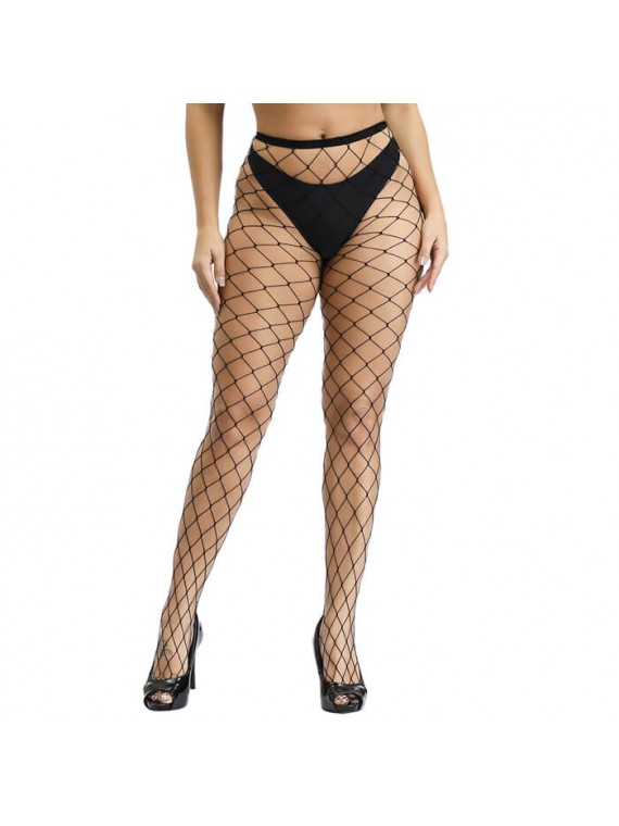 Black Mesh Fishnet Stockings, Black, S-L - nss4014012