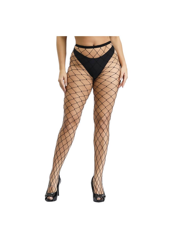 Black Mesh Fishnet Stockings, Black, S-L - nss4014012