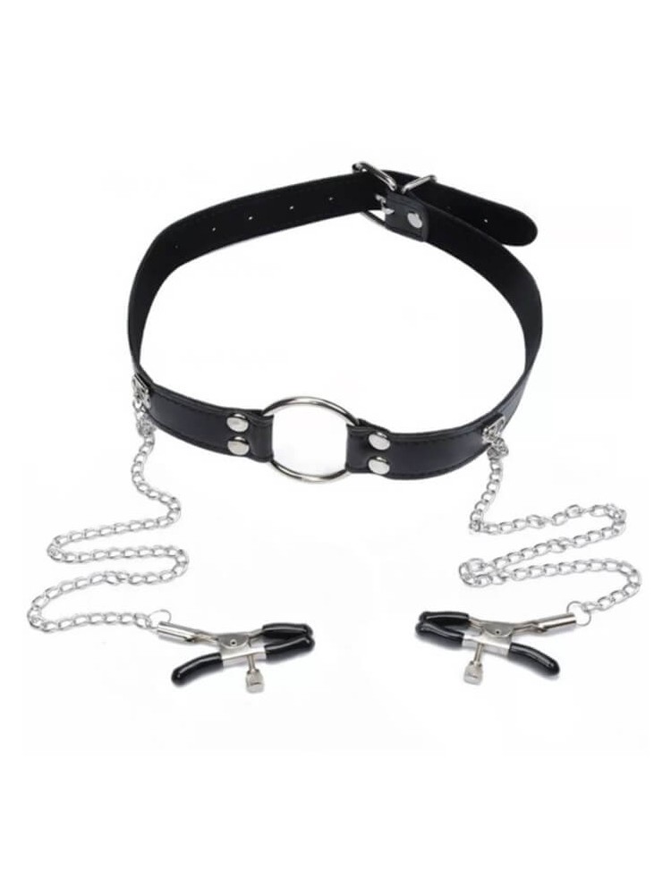 Ring Gag With Nipple Clamps - nss4048039