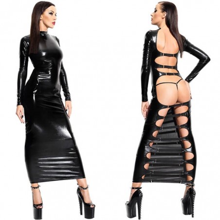 Long Dress with Back Cutouts Wetlook, Black - nss4016168