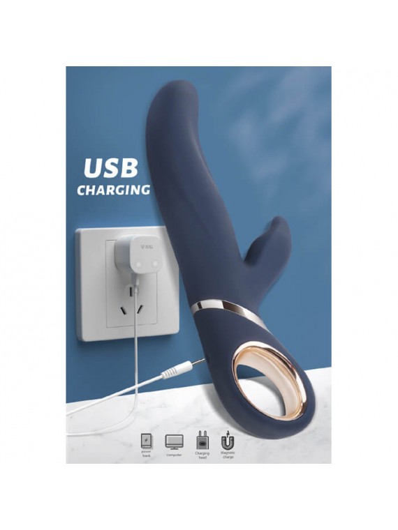 Vibrator Rabbit Dolphy 13 Vibration Modes Boost Mode USB Silicon Dark Blue 23 Cm - nss4031091