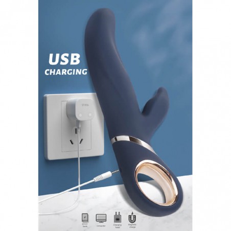 Vibrator Rabbit Dolphy 13 Vibration Modes Boost Mode USB Silicon Dark Blue 23 Cm - nss4031091