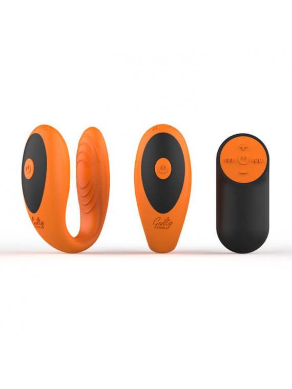 Uranus Vibrator, 7 Vibration Modes, 4 Speeds, Silicone, USB, Remote Control, Orange/Black, Guilty Toys, Cosmic Love - nss4034171