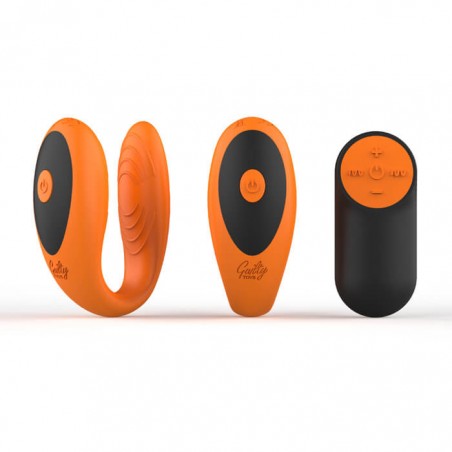 Uranus Vibrator, 7 Vibration Modes, 4 Speeds, Silicone, USB, Remote Control, Orange/Black, Guilty Toys, Cosmic Love - nss4034171