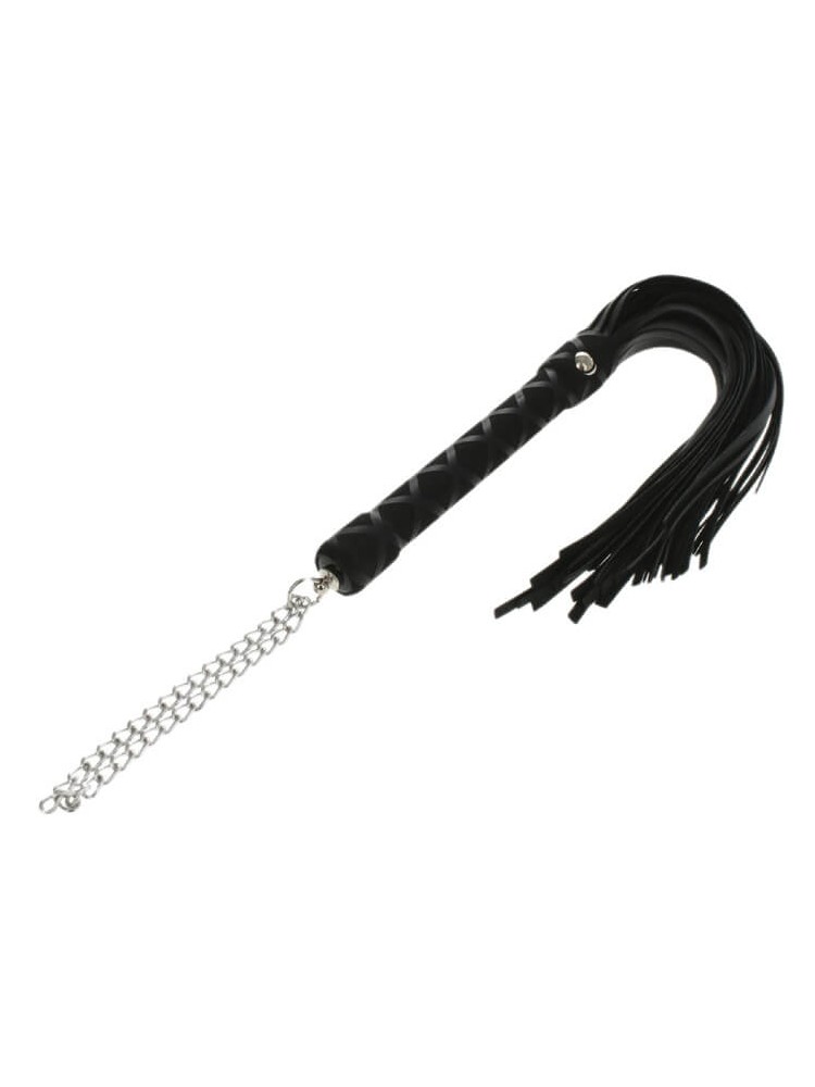 Faux Leather Whip with Chain (40cm) - Black - nss4052101
