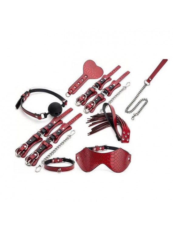 8 Pieces Snake Effect BDSM Set Deluxe Black/Red - nss4037026