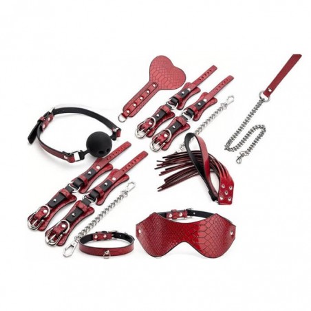 8 Pieces Snake Effect BDSM Set Deluxe Black/Red - nss4037026