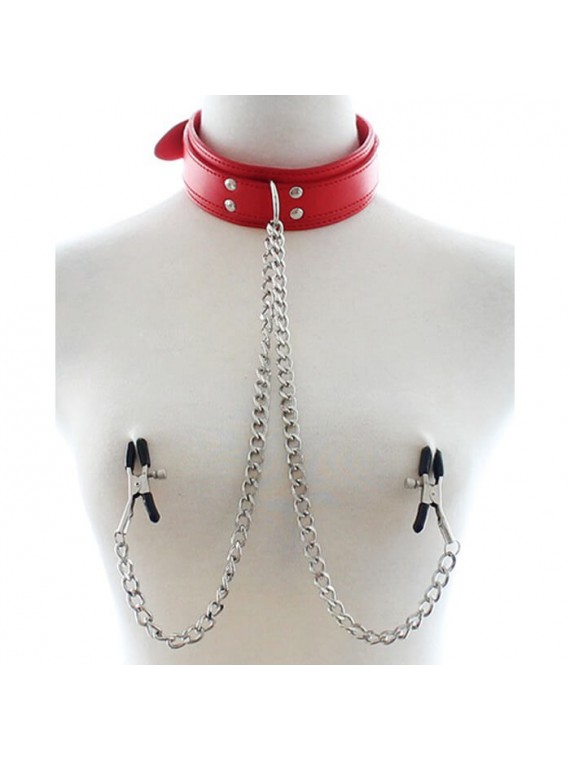Collar with Nipple Clamps Red - nss4055085