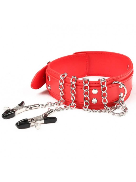 Collar with Nipple Clamps Red - nss4055085