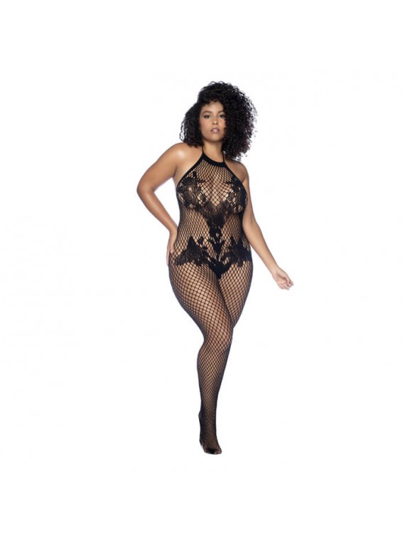 Halter And Crotchless Floral Black O/SX - nss4023024