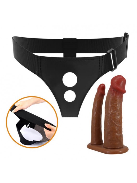 Keaven Harness Briefs with Double Dildos - nss4061021