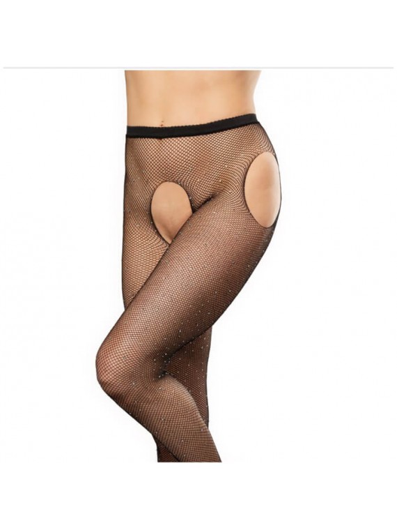 Open Crotch Pantyhose with Rhinestones - nss4014017