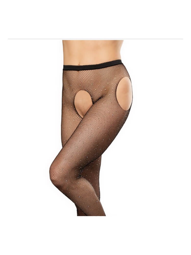 Open Crotch Pantyhose with Rhinestones - nss4014017