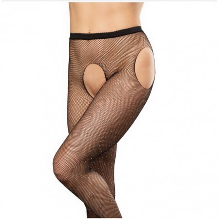 Open Crotch Pantyhose with Rhinestones - nss4014017