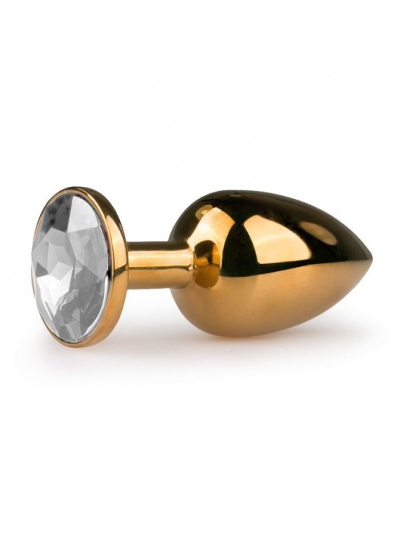 Metal Butt Plug Gold/Clear Small - nss4038067