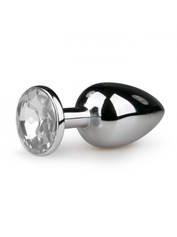 Metal Butt Plug Silver/Clear Small - nss4038069