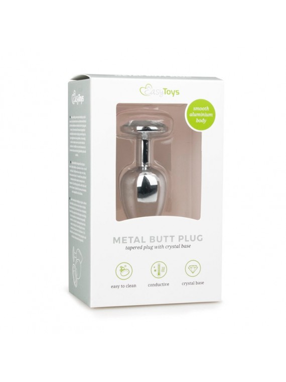 Metal Butt Plug Silver/Clear Small - nss4038069