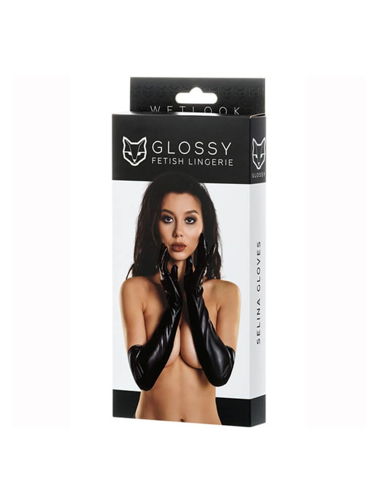 Long gloves Selina Wetlook black - nss4012003
