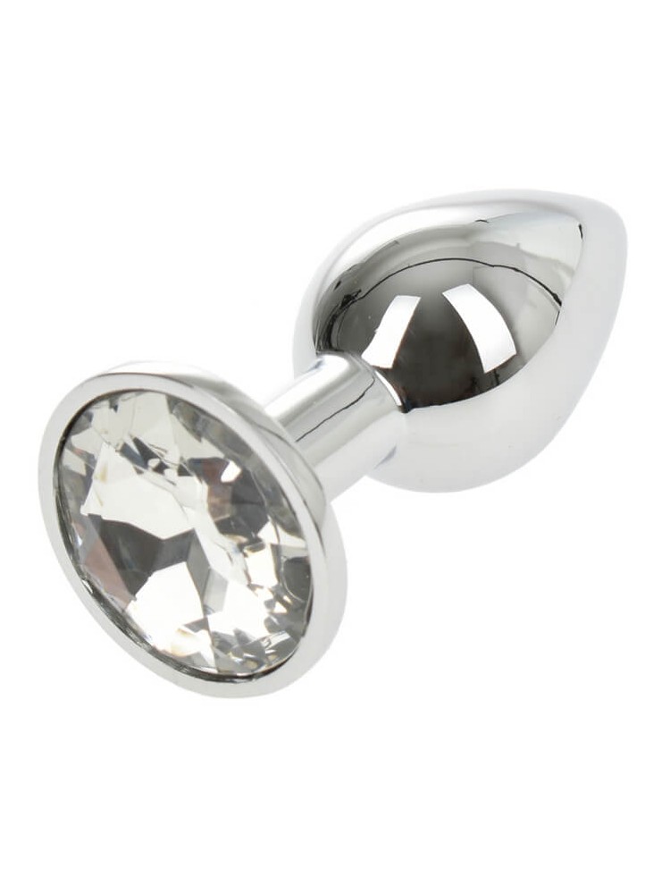 Large Metallic Butt Plug Silver/Clear - nss4038169