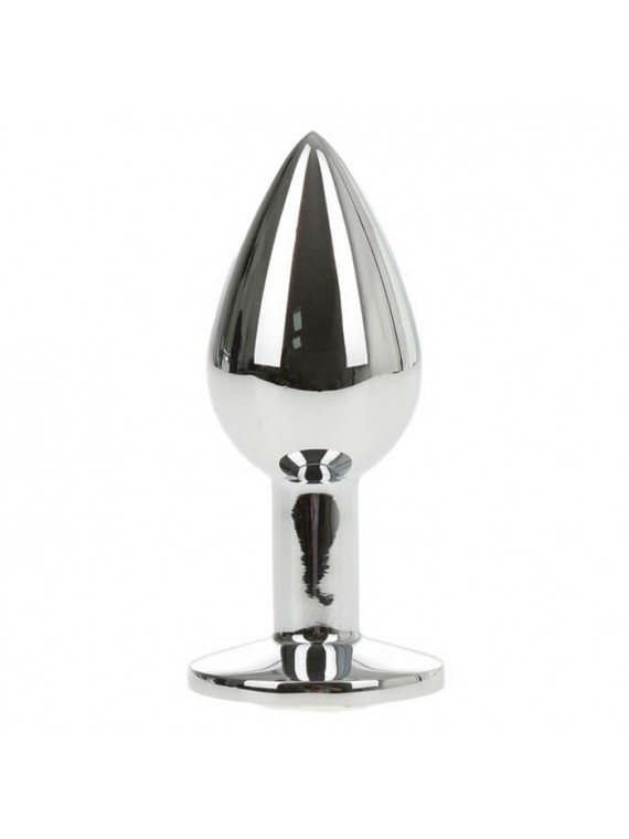 Large Metallic Butt Plug Silver/Clear - nss4038169