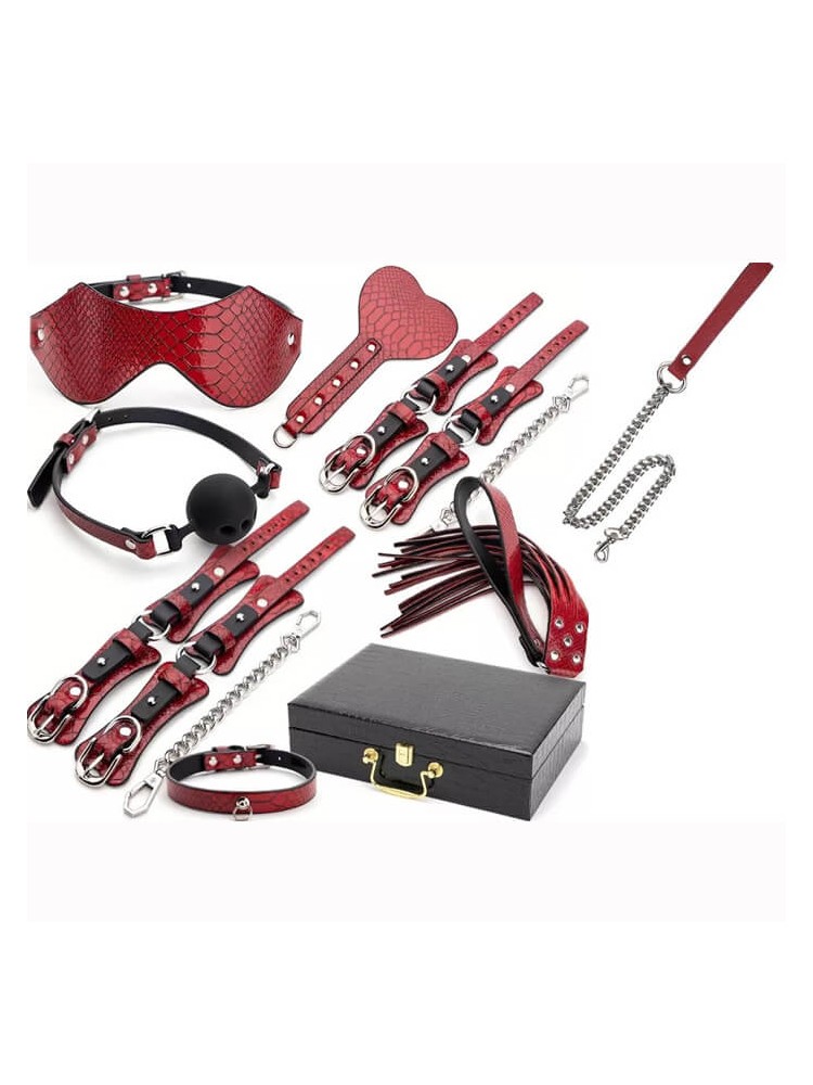 7 Pieces Snake Effect BDSM Set Deluxe Black/Red - nss4037026